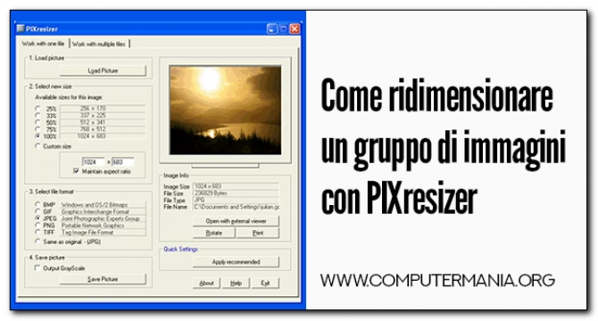 Ridimensionare un gruppo di immagini con PIXresizer